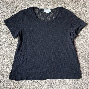 Vintage Black unique daisy lace translucent short sleeve top